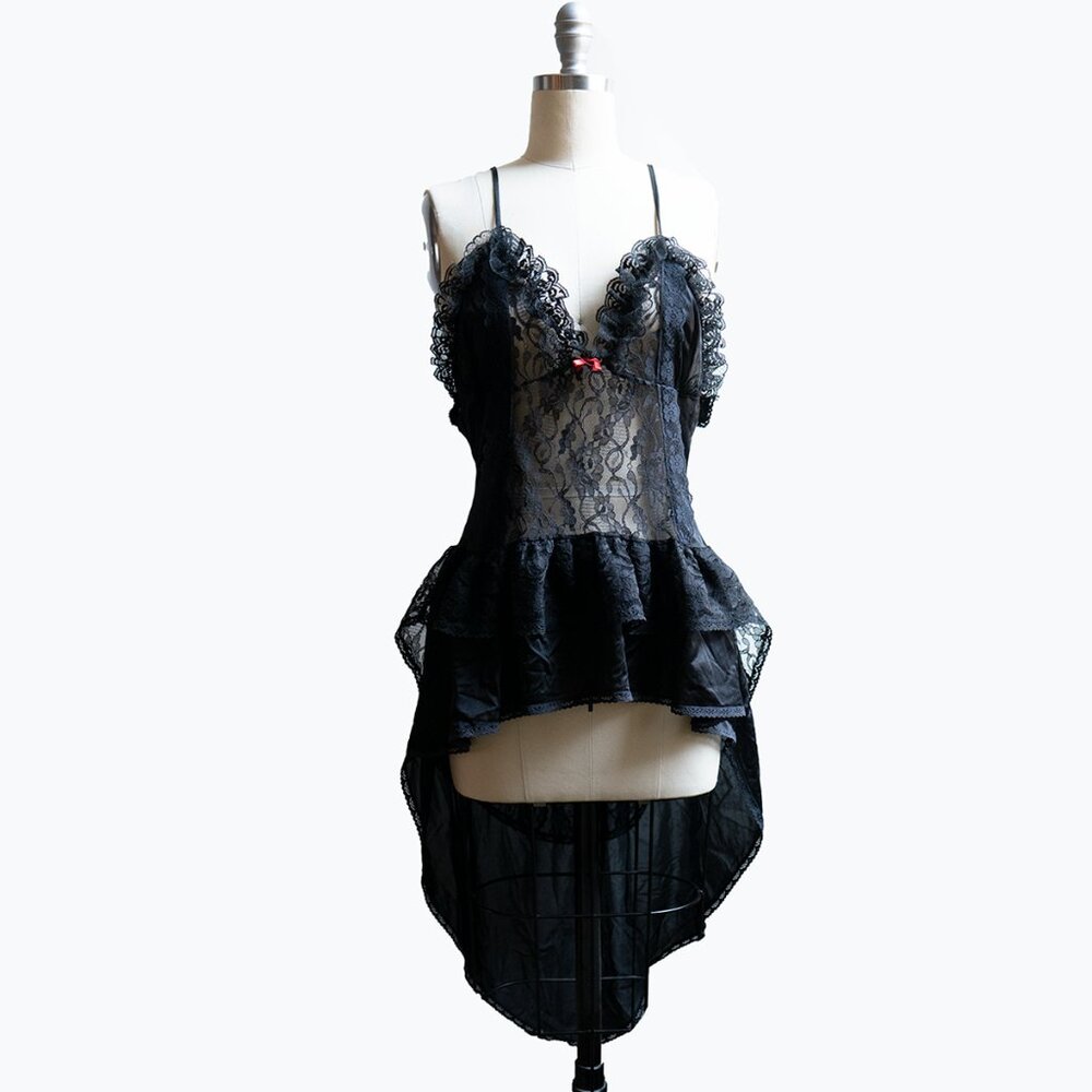 Vintage Stroke of Midnight Lace Top Lingerie Dress